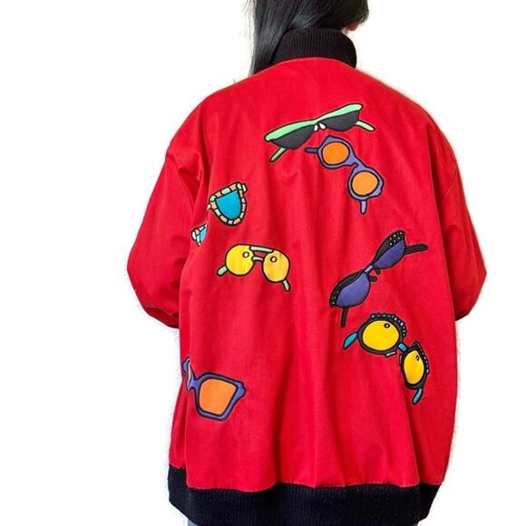 Vintage 100% Silk Red Sunglass Jacket Size XL - Picture 1 of 7